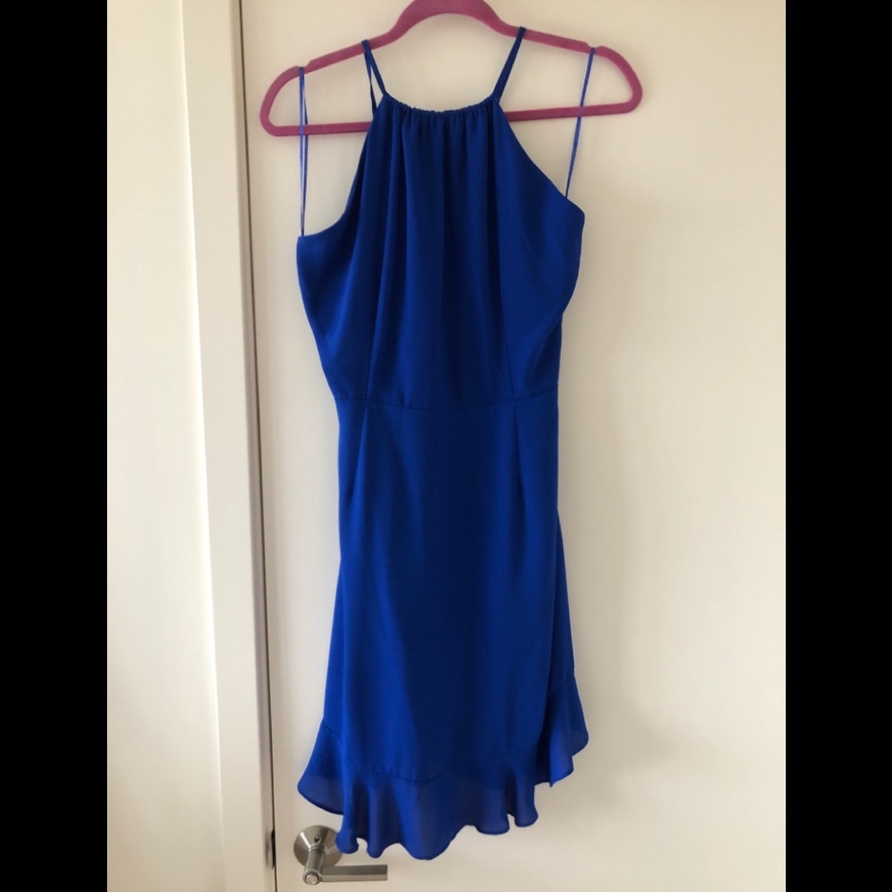 Tie and open back royal blue dress